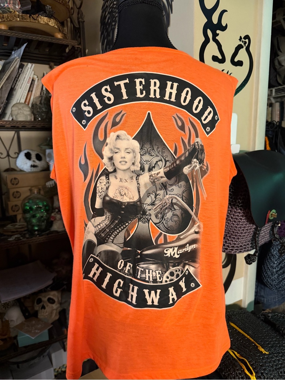 Sisterhood of the Highway Orange Graphic Muscle Tank